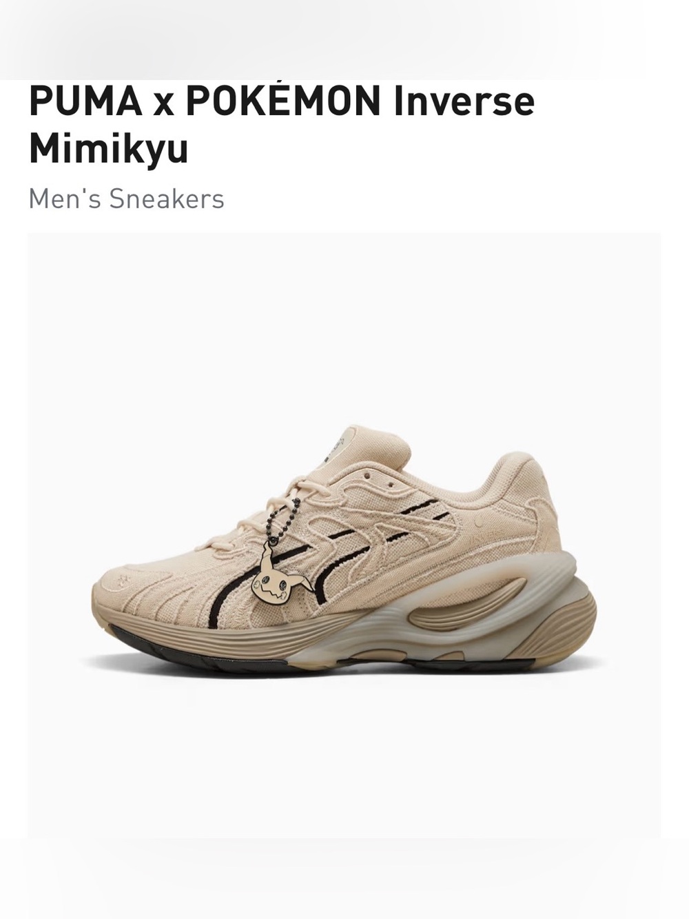 Puma x Pokemon Mimikyu Alpine Snow/Black Inverse Sneaker (US MEN 7.5/US WOMEN 9)